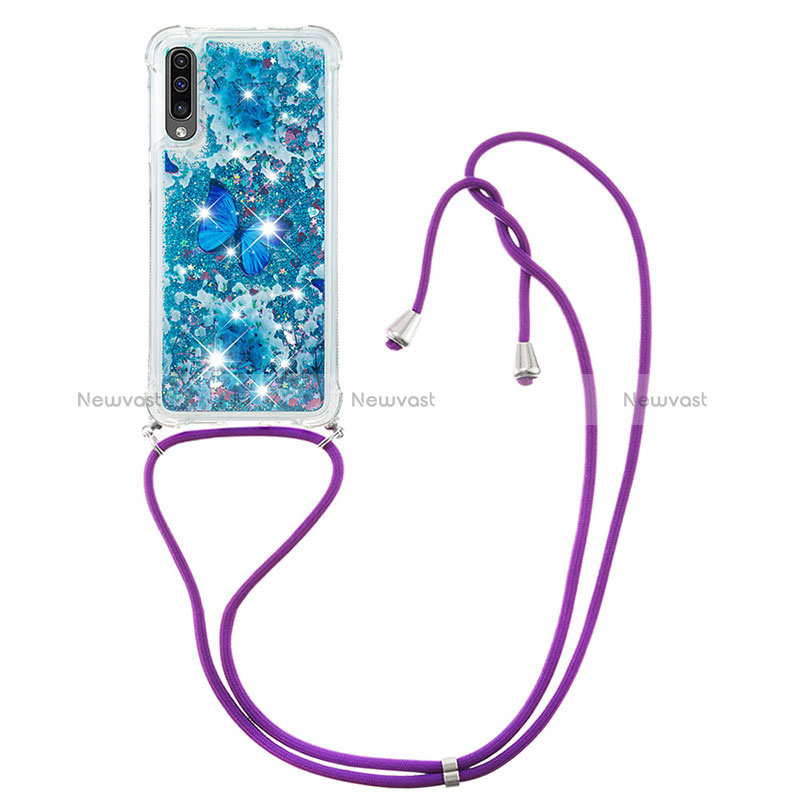 Silicone Candy Rubber TPU Bling-Bling Soft Case Cover with Lanyard Strap S02 for Samsung Galaxy A50S