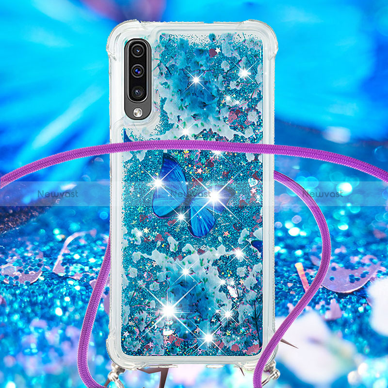Silicone Candy Rubber TPU Bling-Bling Soft Case Cover with Lanyard Strap S02 for Samsung Galaxy A50S