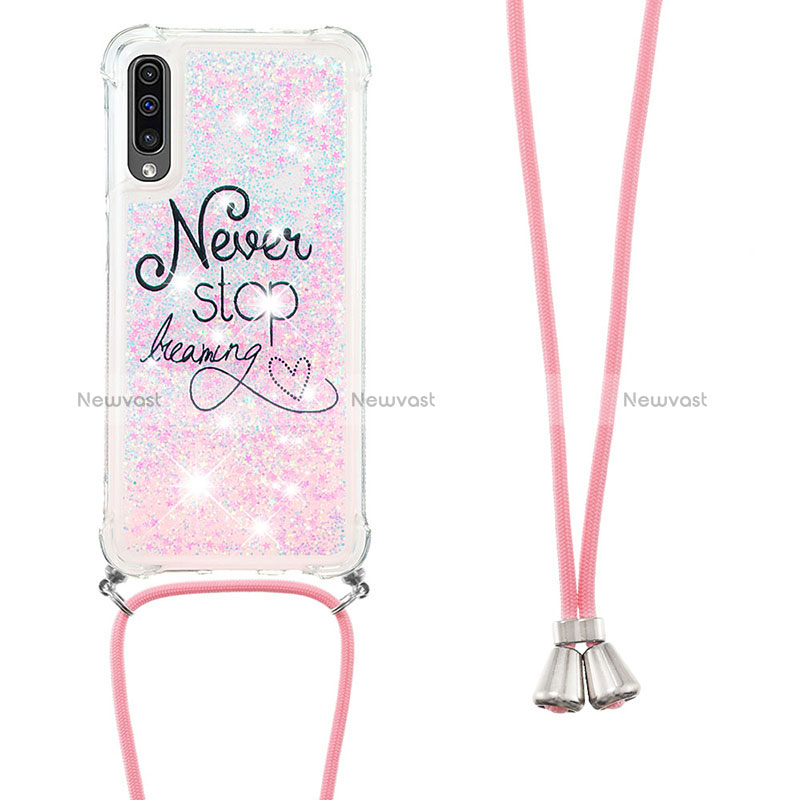 Silicone Candy Rubber TPU Bling-Bling Soft Case Cover with Lanyard Strap S02 for Samsung Galaxy A50S