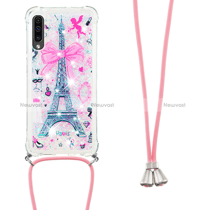Silicone Candy Rubber TPU Bling-Bling Soft Case Cover with Lanyard Strap S02 for Samsung Galaxy A50S