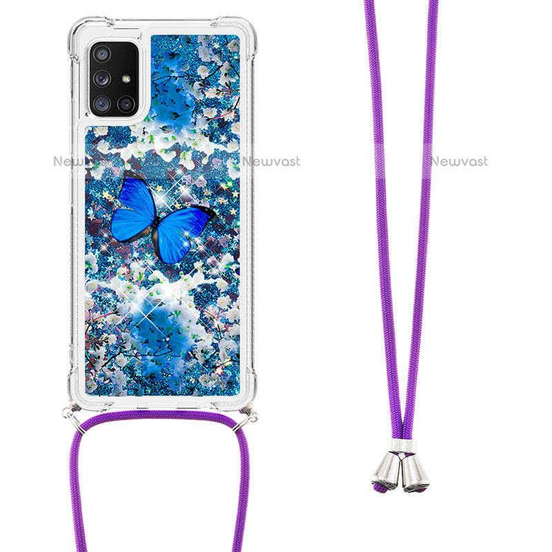 Silicone Candy Rubber TPU Bling-Bling Soft Case Cover with Lanyard Strap S02 for Samsung Galaxy A51 4G