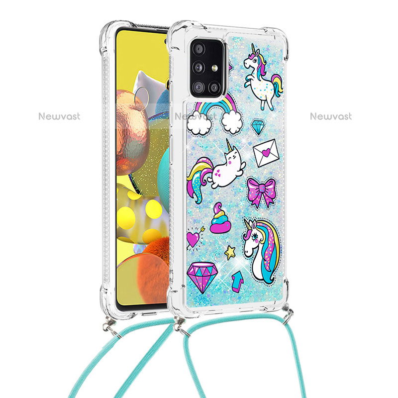 Silicone Candy Rubber TPU Bling-Bling Soft Case Cover with Lanyard Strap S02 for Samsung Galaxy A51 4G