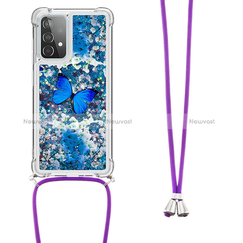 Silicone Candy Rubber TPU Bling-Bling Soft Case Cover with Lanyard Strap S02 for Samsung Galaxy A52 4G