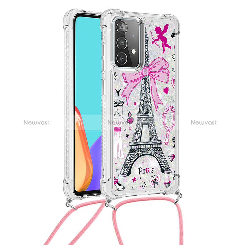 Silicone Candy Rubber TPU Bling-Bling Soft Case Cover with Lanyard Strap S02 for Samsung Galaxy A52 4G