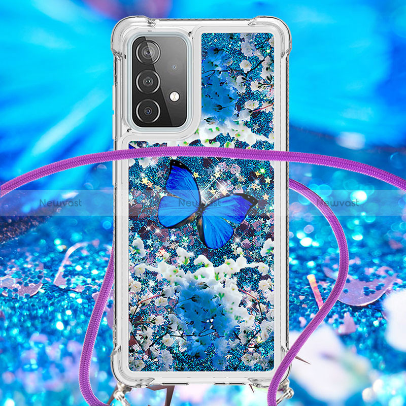Silicone Candy Rubber TPU Bling-Bling Soft Case Cover with Lanyard Strap S02 for Samsung Galaxy A52 5G