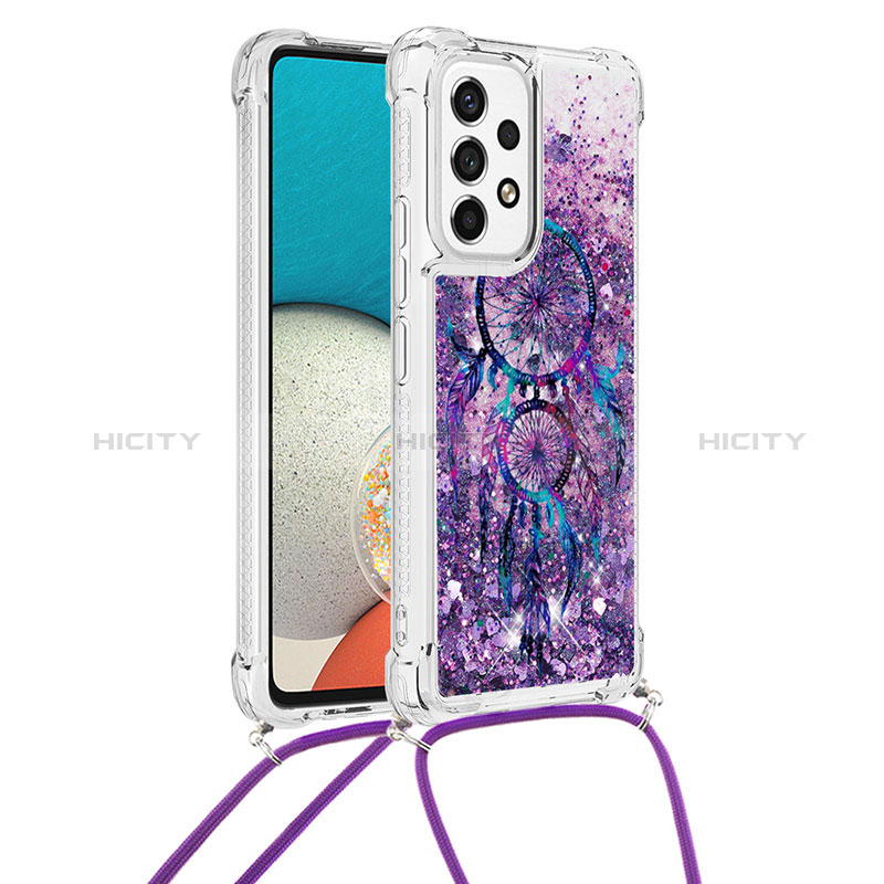 Silicone Candy Rubber TPU Bling-Bling Soft Case Cover with Lanyard Strap S02 for Samsung Galaxy A53 5G Purple