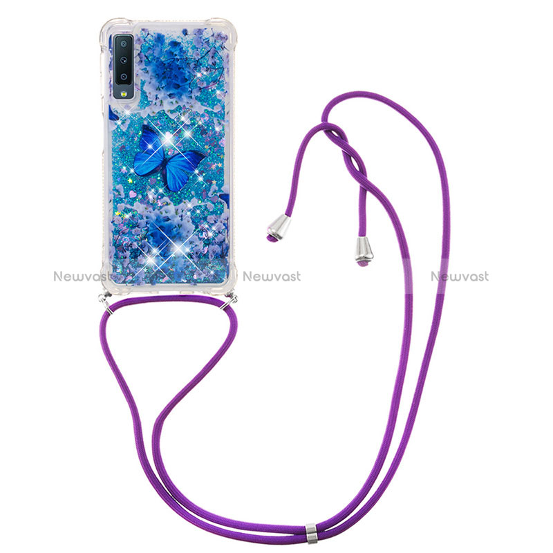 Silicone Candy Rubber TPU Bling-Bling Soft Case Cover with Lanyard Strap S02 for Samsung Galaxy A7 (2018) A750