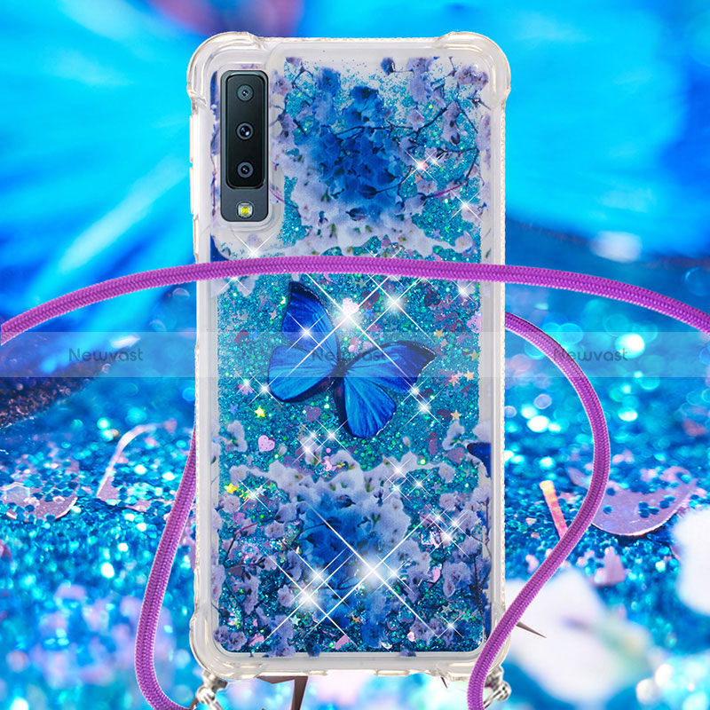 Silicone Candy Rubber TPU Bling-Bling Soft Case Cover with Lanyard Strap S02 for Samsung Galaxy A7 (2018) A750