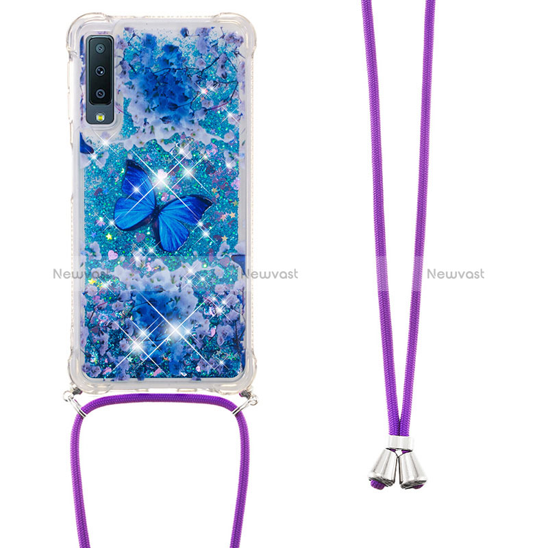 Silicone Candy Rubber TPU Bling-Bling Soft Case Cover with Lanyard Strap S02 for Samsung Galaxy A7 (2018) A750