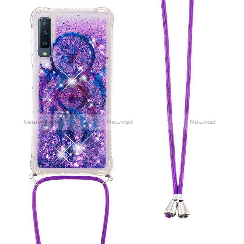 Silicone Candy Rubber TPU Bling-Bling Soft Case Cover with Lanyard Strap S02 for Samsung Galaxy A7 (2018) A750