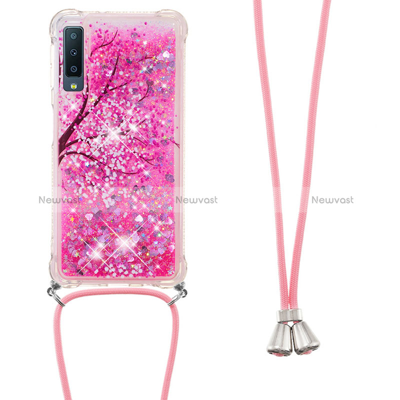 Silicone Candy Rubber TPU Bling-Bling Soft Case Cover with Lanyard Strap S02 for Samsung Galaxy A7 (2018) A750