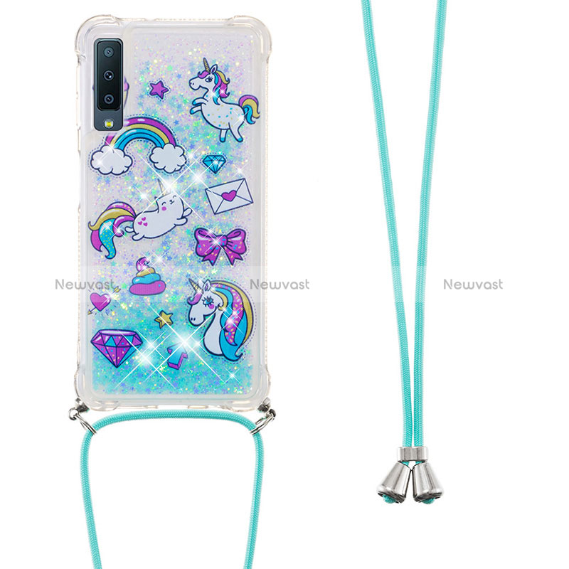 Silicone Candy Rubber TPU Bling-Bling Soft Case Cover with Lanyard Strap S02 for Samsung Galaxy A7 (2018) A750