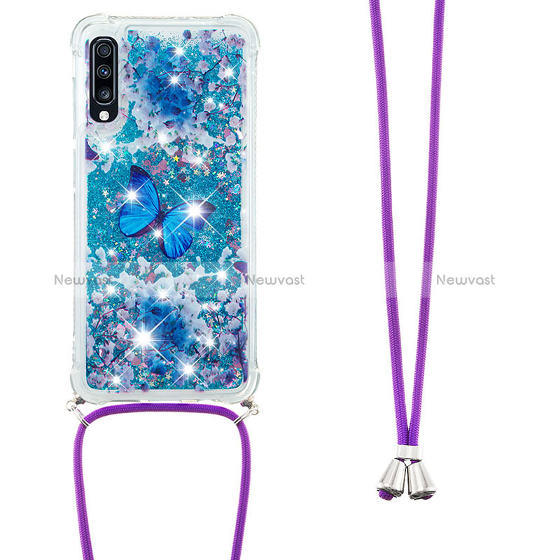 Silicone Candy Rubber TPU Bling-Bling Soft Case Cover with Lanyard Strap S02 for Samsung Galaxy A70