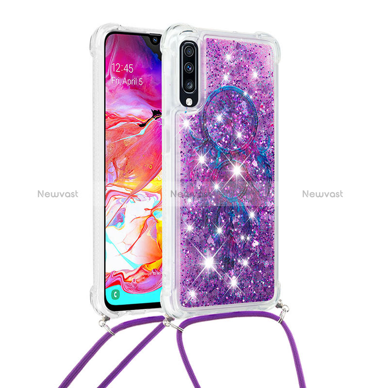 Silicone Candy Rubber TPU Bling-Bling Soft Case Cover with Lanyard Strap S02 for Samsung Galaxy A70