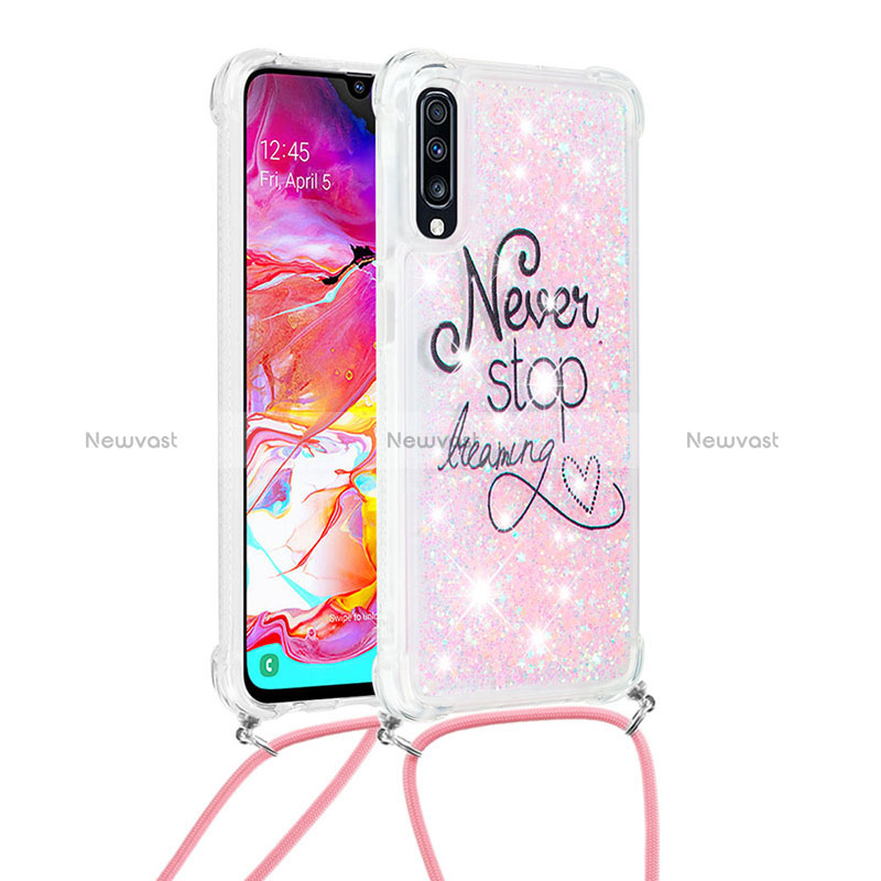 Silicone Candy Rubber TPU Bling-Bling Soft Case Cover with Lanyard Strap S02 for Samsung Galaxy A70 Mixed