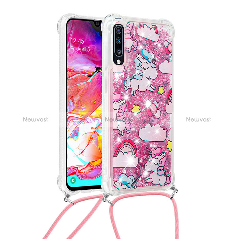 Silicone Candy Rubber TPU Bling-Bling Soft Case Cover with Lanyard Strap S02 for Samsung Galaxy A70S