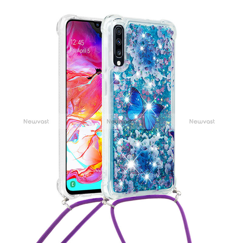 Silicone Candy Rubber TPU Bling-Bling Soft Case Cover with Lanyard Strap S02 for Samsung Galaxy A70S