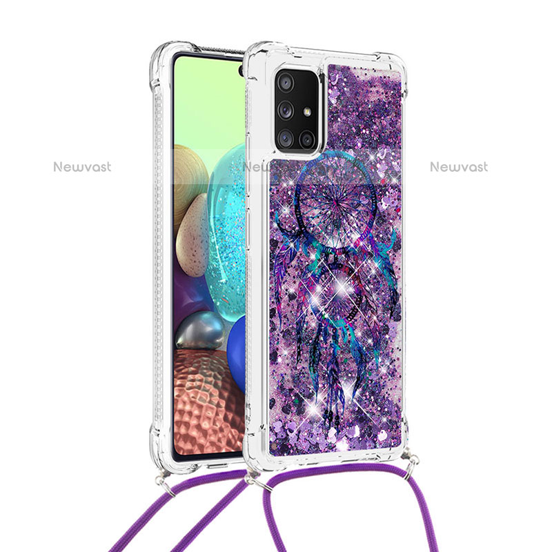 Silicone Candy Rubber TPU Bling-Bling Soft Case Cover with Lanyard Strap S02 for Samsung Galaxy A71 4G A715