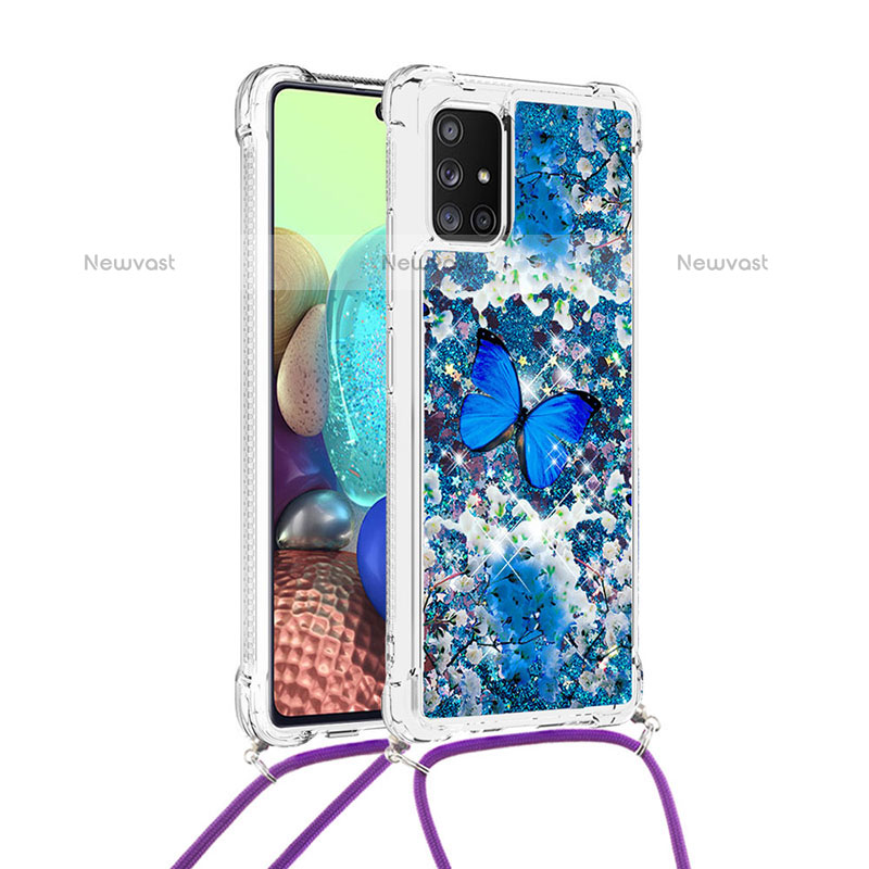 Silicone Candy Rubber TPU Bling-Bling Soft Case Cover with Lanyard Strap S02 for Samsung Galaxy A71 4G A715