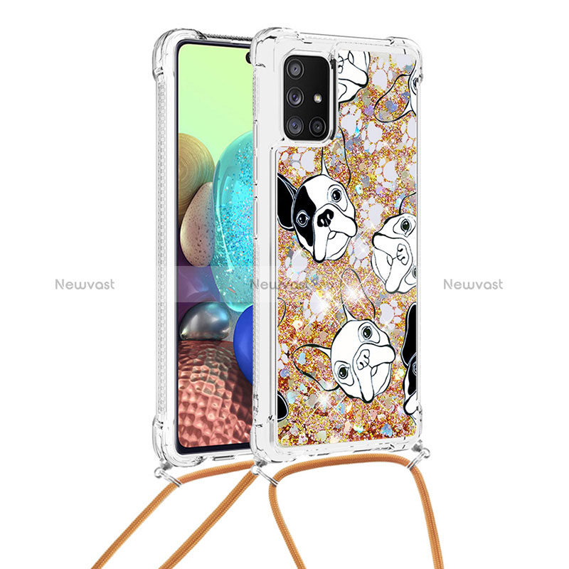 Silicone Candy Rubber TPU Bling-Bling Soft Case Cover with Lanyard Strap S02 for Samsung Galaxy A71 5G