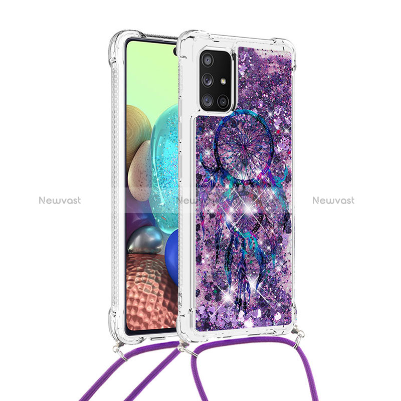 Silicone Candy Rubber TPU Bling-Bling Soft Case Cover with Lanyard Strap S02 for Samsung Galaxy A71 5G