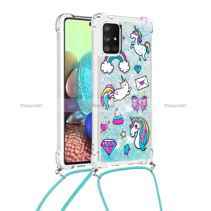 Silicone Candy Rubber TPU Bling-Bling Soft Case Cover with Lanyard Strap S02 for Samsung Galaxy A71 5G