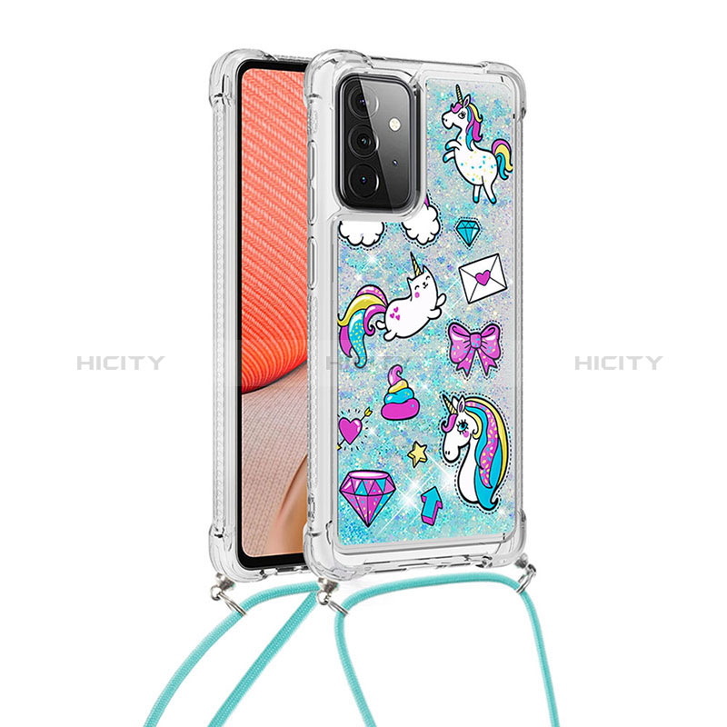 Silicone Candy Rubber TPU Bling-Bling Soft Case Cover with Lanyard Strap S02 for Samsung Galaxy A72 4G