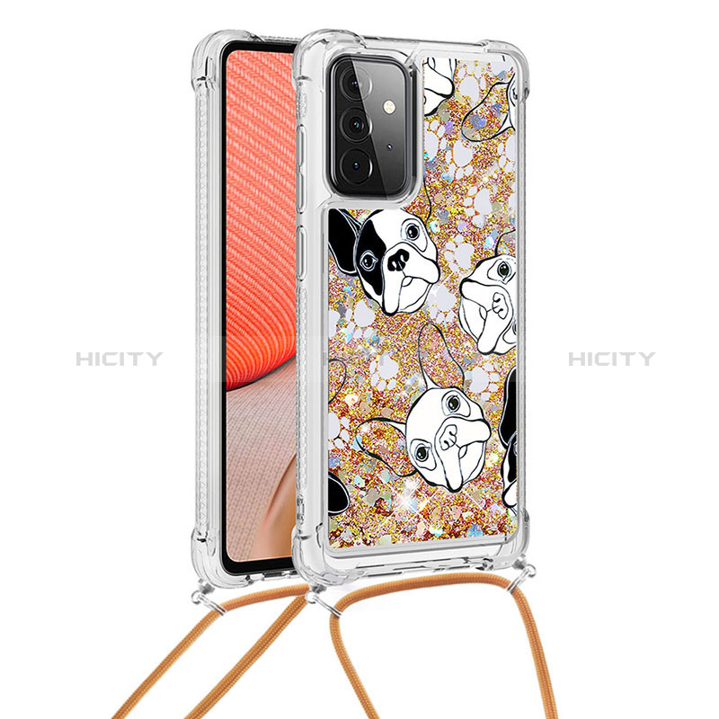 Silicone Candy Rubber TPU Bling-Bling Soft Case Cover with Lanyard Strap S02 for Samsung Galaxy A72 5G