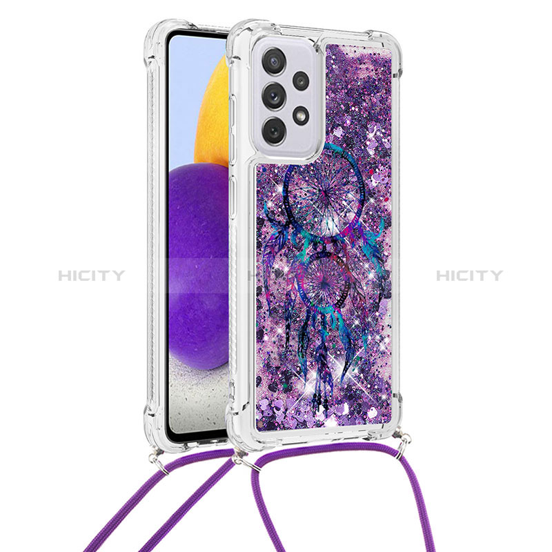 Silicone Candy Rubber TPU Bling-Bling Soft Case Cover with Lanyard Strap S02 for Samsung Galaxy A73 5G Purple