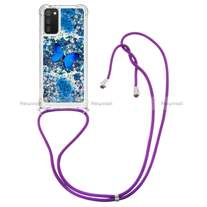 Silicone Candy Rubber TPU Bling-Bling Soft Case Cover with Lanyard Strap S02 for Samsung Galaxy F02S SM-E025F