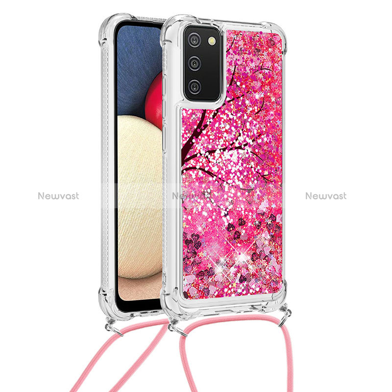 Silicone Candy Rubber TPU Bling-Bling Soft Case Cover with Lanyard Strap S02 for Samsung Galaxy F02S SM-E025F