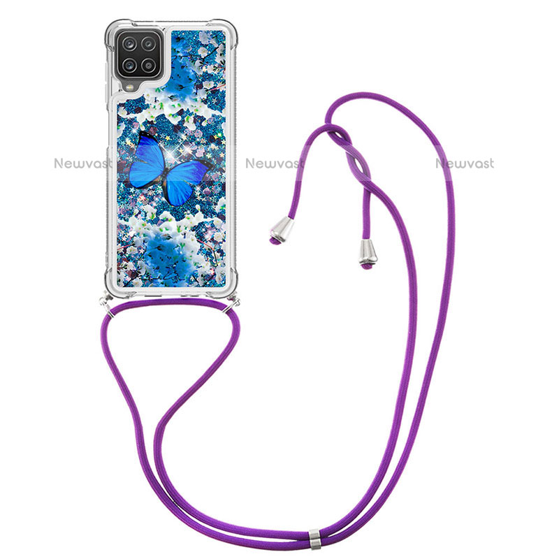 Silicone Candy Rubber TPU Bling-Bling Soft Case Cover with Lanyard Strap S02 for Samsung Galaxy F12