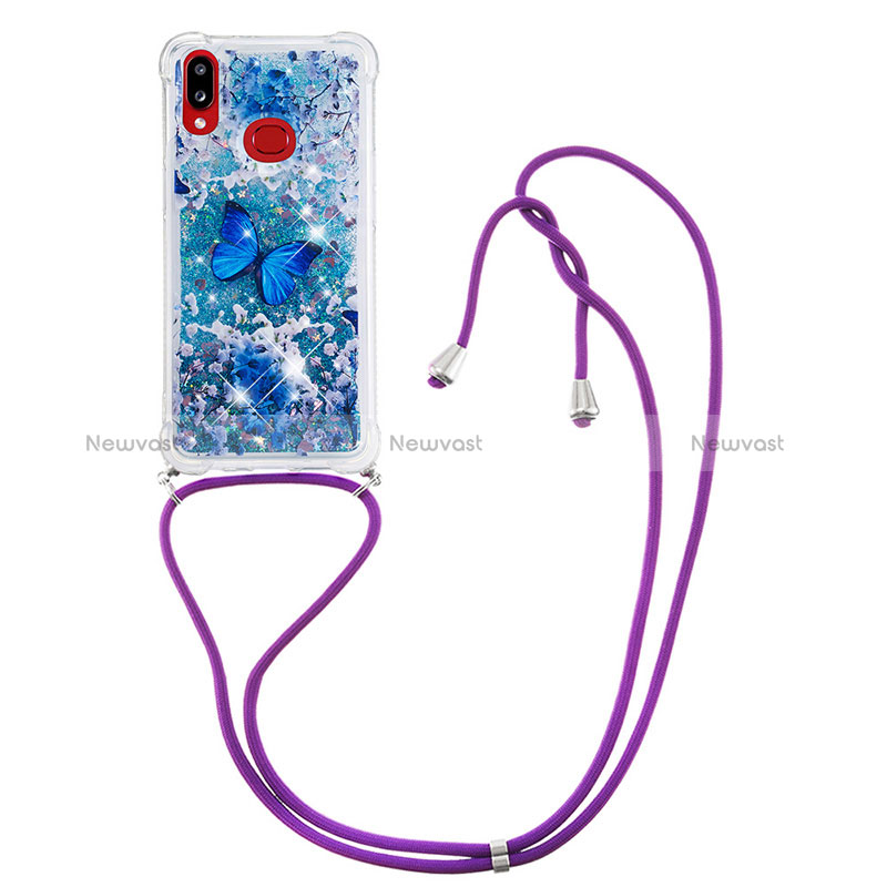 Silicone Candy Rubber TPU Bling-Bling Soft Case Cover with Lanyard Strap S02 for Samsung Galaxy M01s