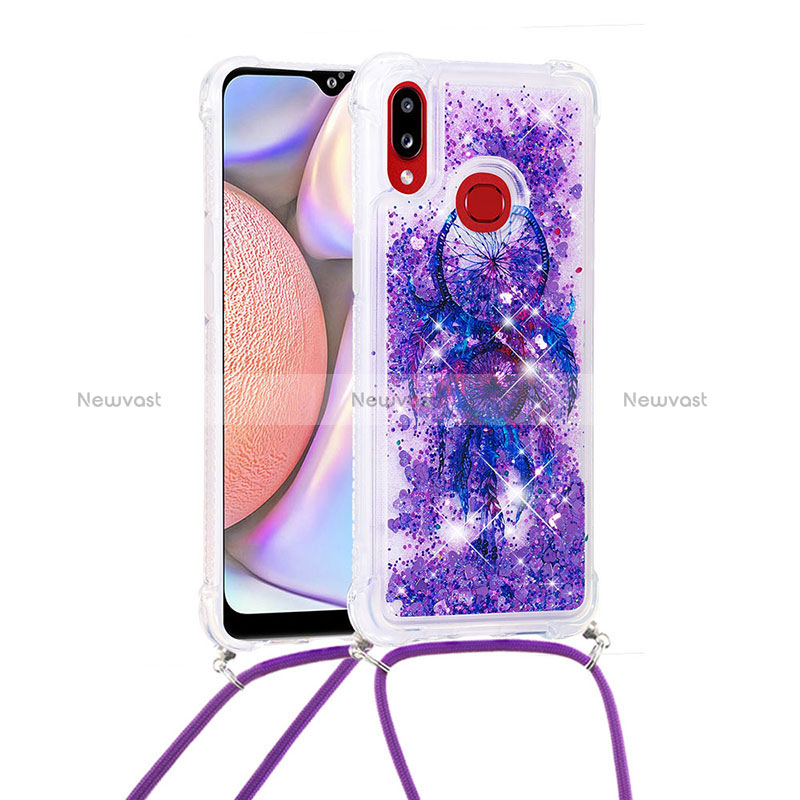 Silicone Candy Rubber TPU Bling-Bling Soft Case Cover with Lanyard Strap S02 for Samsung Galaxy M01s