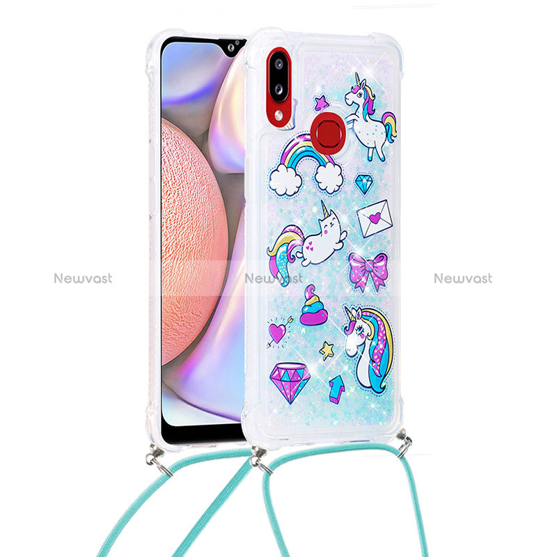 Silicone Candy Rubber TPU Bling-Bling Soft Case Cover with Lanyard Strap S02 for Samsung Galaxy M01s