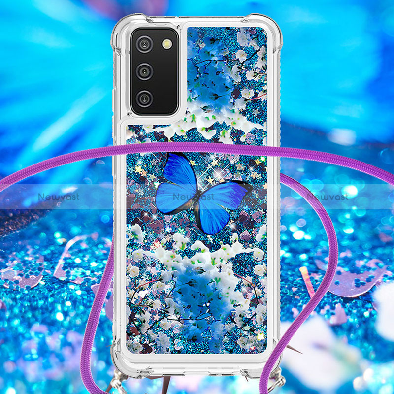 Silicone Candy Rubber TPU Bling-Bling Soft Case Cover with Lanyard Strap S02 for Samsung Galaxy M02s