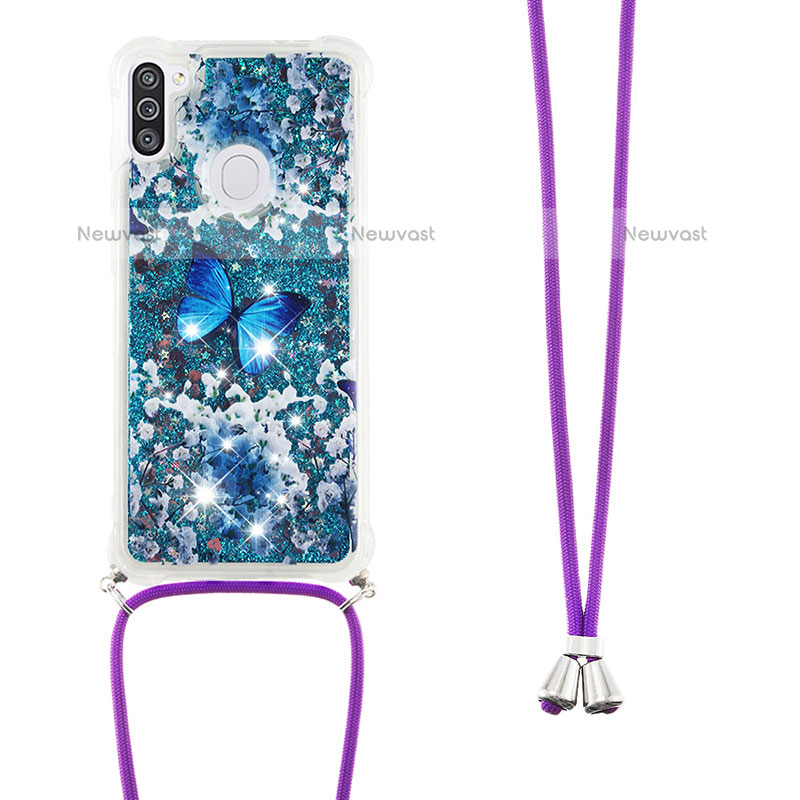 Silicone Candy Rubber TPU Bling-Bling Soft Case Cover with Lanyard Strap S02 for Samsung Galaxy M11