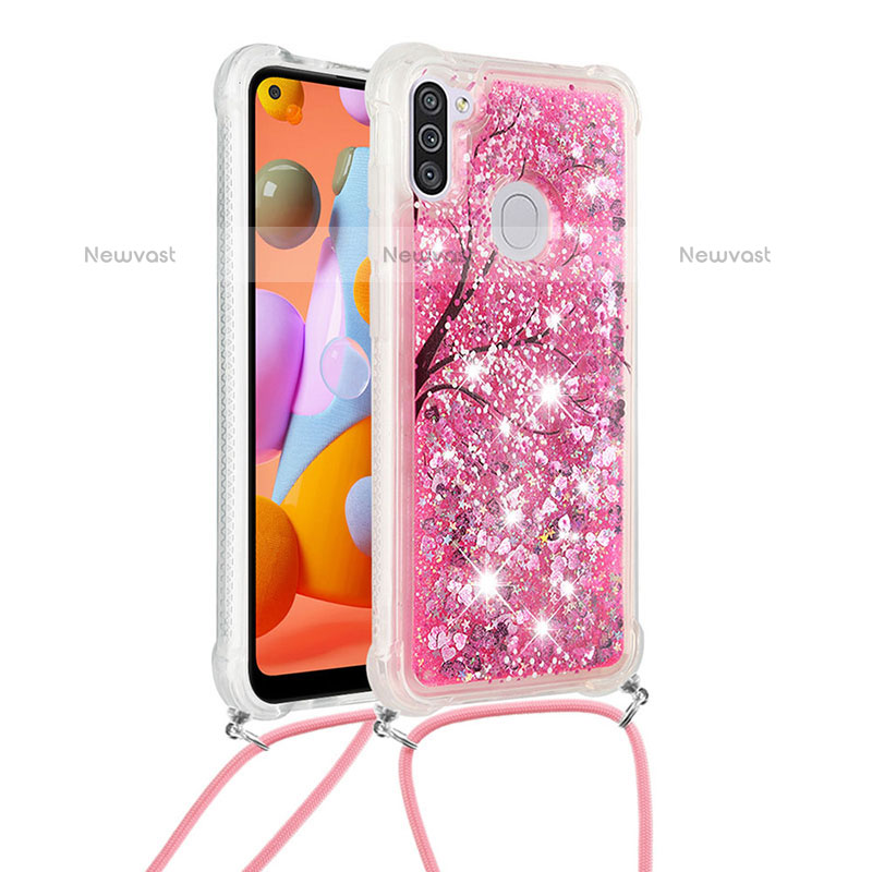 Silicone Candy Rubber TPU Bling-Bling Soft Case Cover with Lanyard Strap S02 for Samsung Galaxy M11