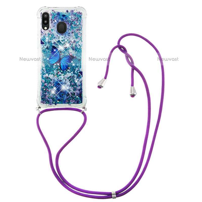 Silicone Candy Rubber TPU Bling-Bling Soft Case Cover with Lanyard Strap S02 for Samsung Galaxy M20