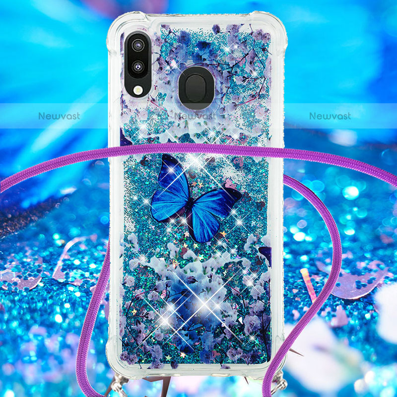 Silicone Candy Rubber TPU Bling-Bling Soft Case Cover with Lanyard Strap S02 for Samsung Galaxy M20