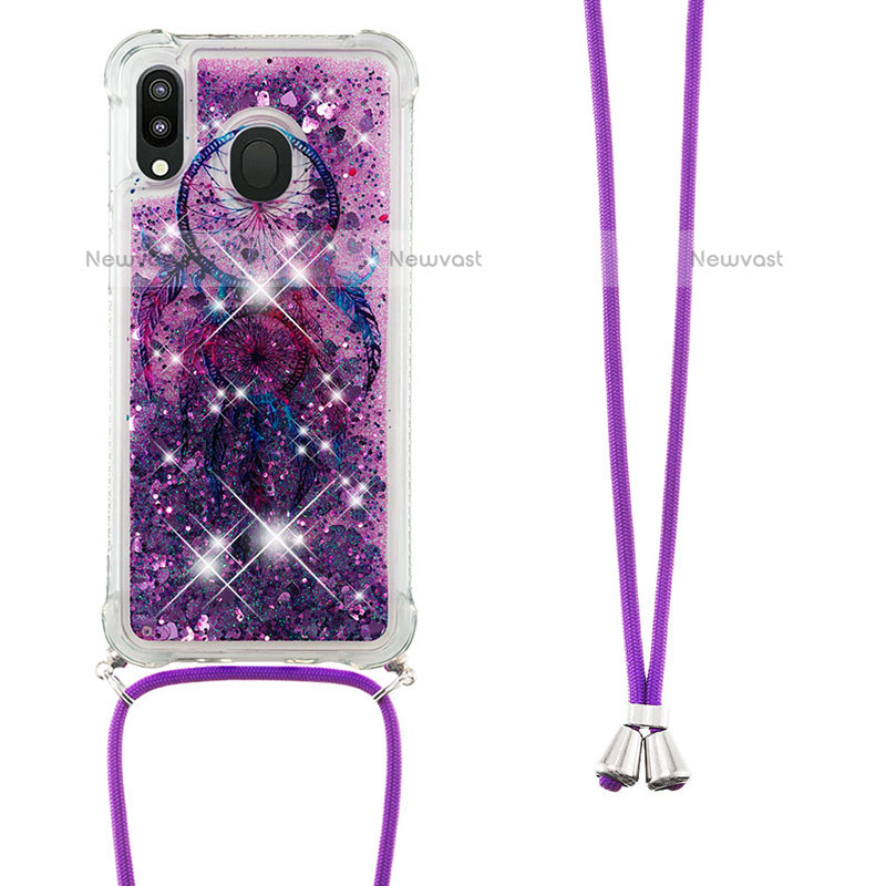 Silicone Candy Rubber TPU Bling-Bling Soft Case Cover with Lanyard Strap S02 for Samsung Galaxy M20