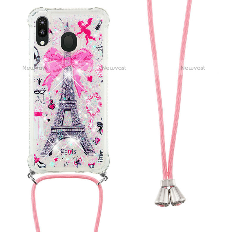 Silicone Candy Rubber TPU Bling-Bling Soft Case Cover with Lanyard Strap S02 for Samsung Galaxy M20