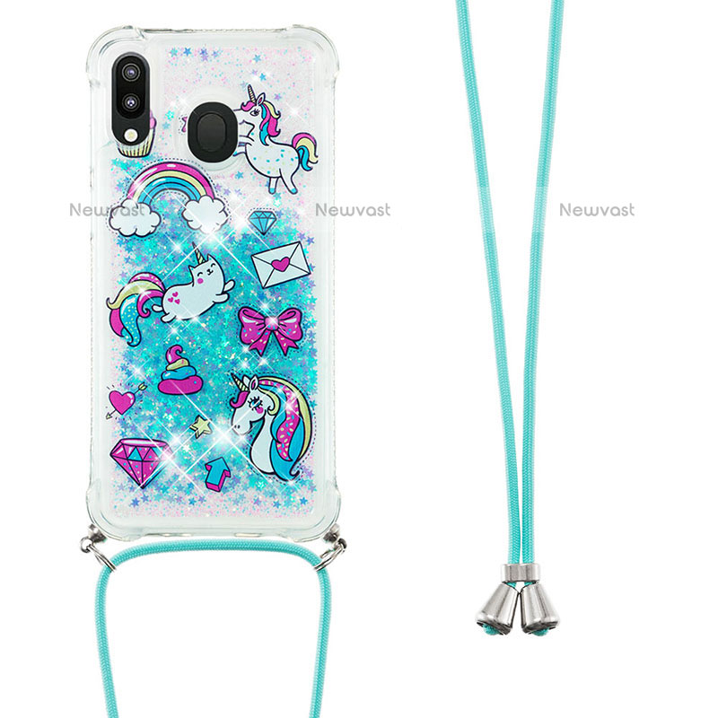 Silicone Candy Rubber TPU Bling-Bling Soft Case Cover with Lanyard Strap S02 for Samsung Galaxy M20