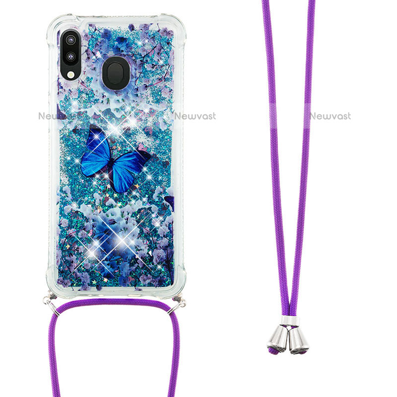 Silicone Candy Rubber TPU Bling-Bling Soft Case Cover with Lanyard Strap S02 for Samsung Galaxy M20