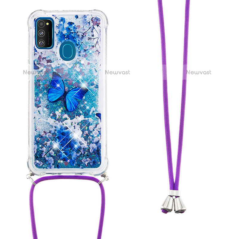 Silicone Candy Rubber TPU Bling-Bling Soft Case Cover with Lanyard Strap S02 for Samsung Galaxy M21