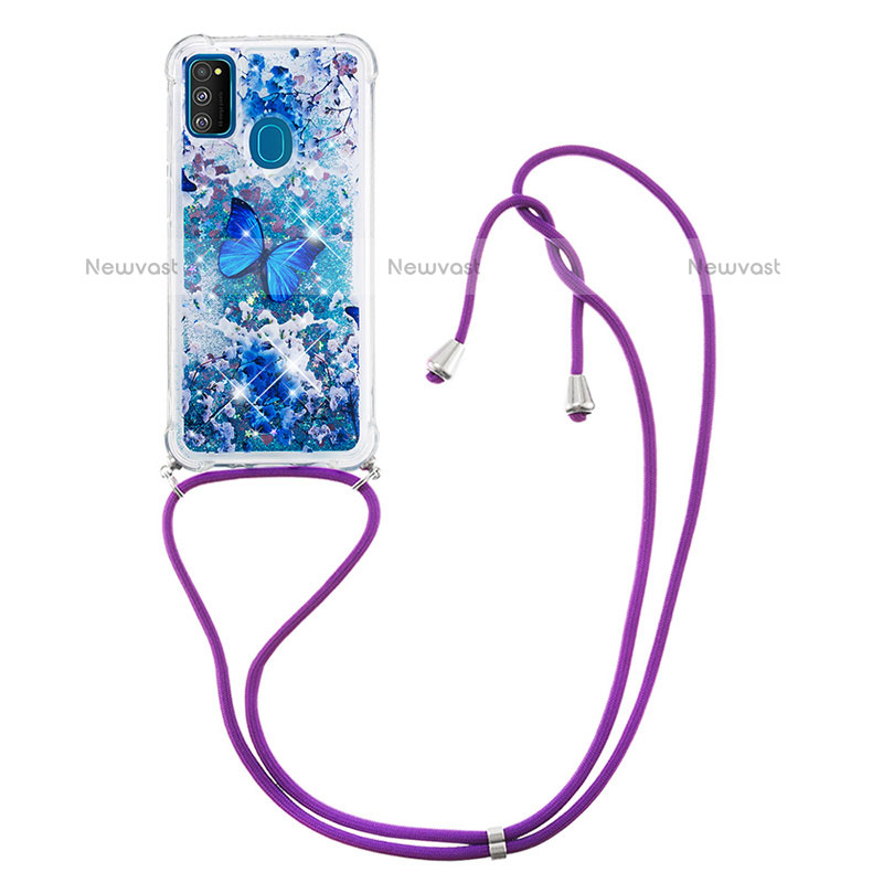 Silicone Candy Rubber TPU Bling-Bling Soft Case Cover with Lanyard Strap S02 for Samsung Galaxy M21