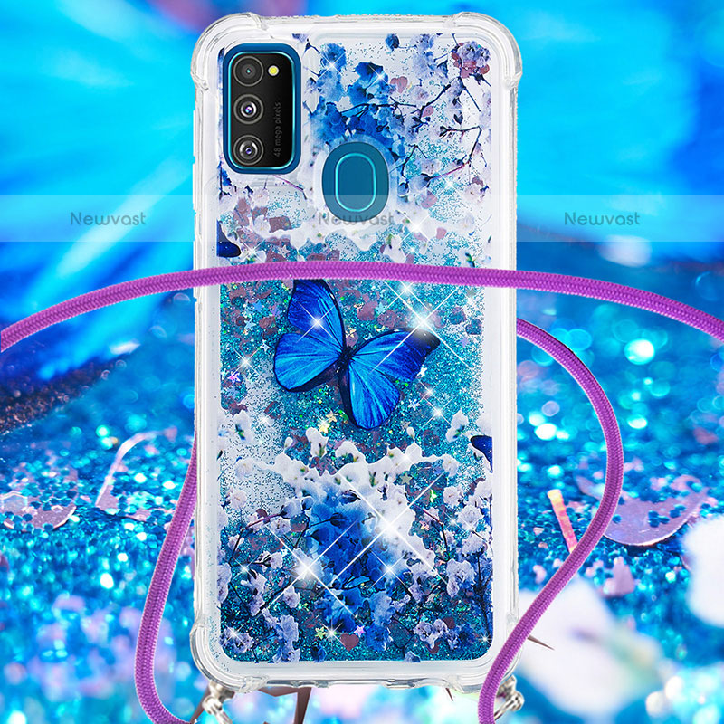 Silicone Candy Rubber TPU Bling-Bling Soft Case Cover with Lanyard Strap S02 for Samsung Galaxy M21