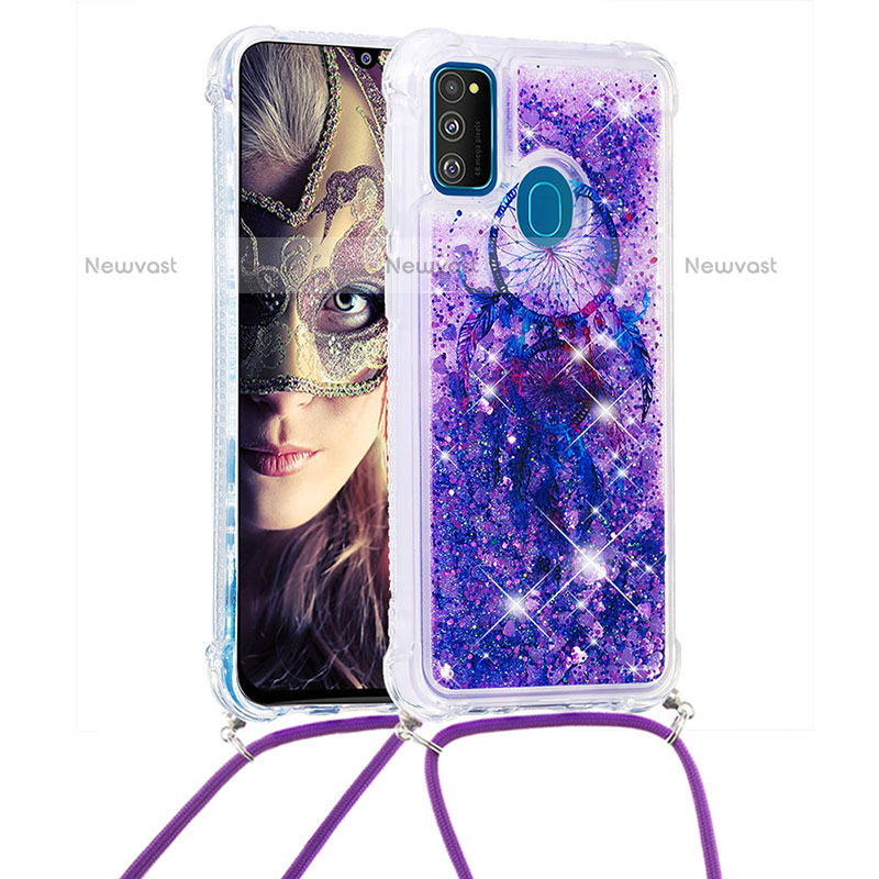 Silicone Candy Rubber TPU Bling-Bling Soft Case Cover with Lanyard Strap S02 for Samsung Galaxy M21