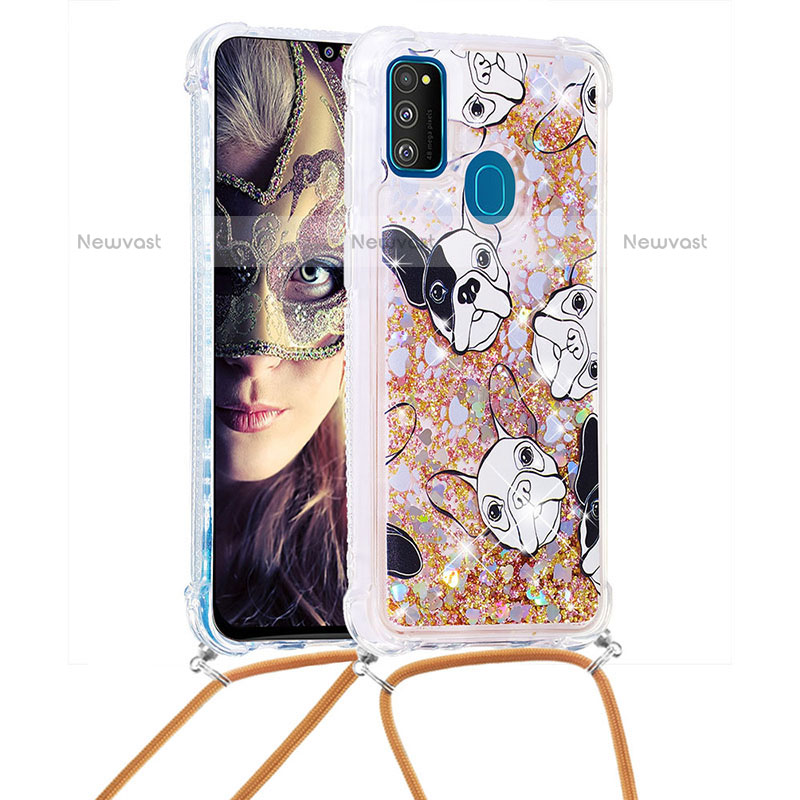 Silicone Candy Rubber TPU Bling-Bling Soft Case Cover with Lanyard Strap S02 for Samsung Galaxy M21