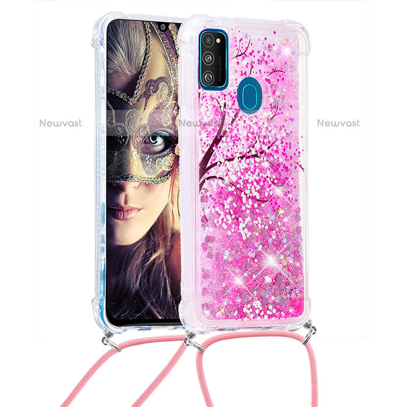 Silicone Candy Rubber TPU Bling-Bling Soft Case Cover with Lanyard Strap S02 for Samsung Galaxy M21